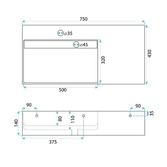 Waschbecken aus Konglomerat Archi 75 CM Grau Matt