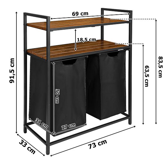 Wäschekorb mit Regalen 2 Kammern MIRUN