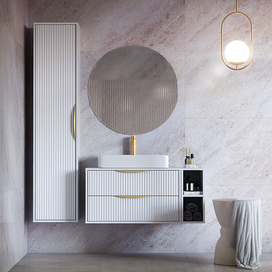 Waschtischunterschrank Avila 2.0, 80 cm, gerillt, goldene Griffe, weiß