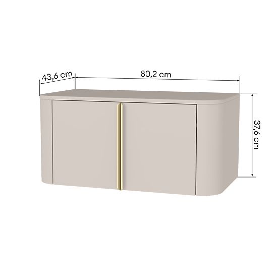 Waschtischunterschrank Bassa 80 cm, kaschmirfarben, goldene Griffe, abgerundet