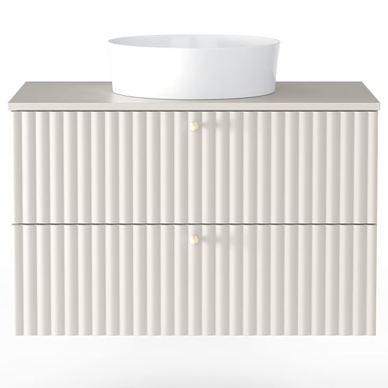 Waschtischunterschrank Nelli 80 cm, kaschmirfarben, gerillt, goldene Griffe
