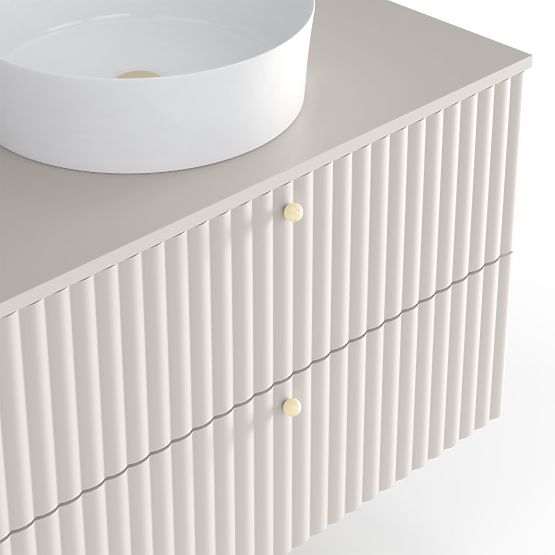 Waschtischunterschrank Nelli 80 cm, kaschmirfarben, gerillt, goldene Griffe