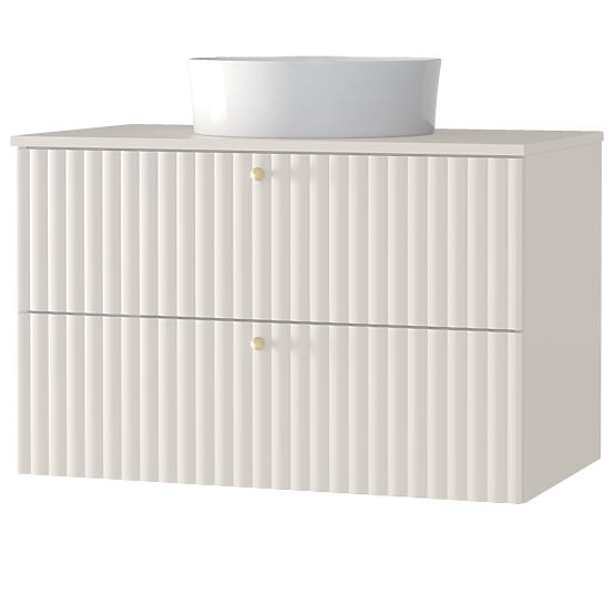 Waschtischunterschrank Nelli 80 cm, kaschmirfarben, gerillt, goldene Griffe