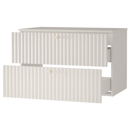 Waschtischunterschrank Nelli 80 cm, kaschmirfarben, gerillt, goldene Griffe
