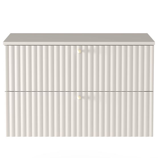 Waschtischunterschrank Nelli 80 cm, kaschmirfarben, gerillt, goldene Griffe
