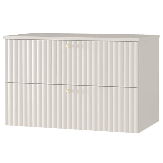 Waschtischunterschrank Nelli 80 cm, kaschmirfarben, gerillt, goldene Griffe