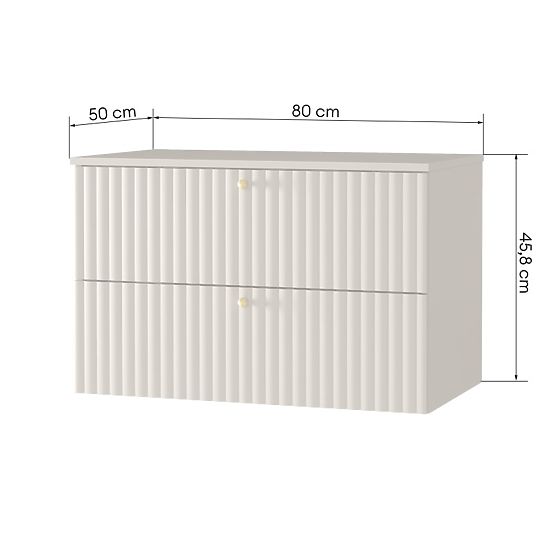 Waschtischunterschrank Nelli 80 cm, kaschmirfarben, gerillt, goldene Griffe