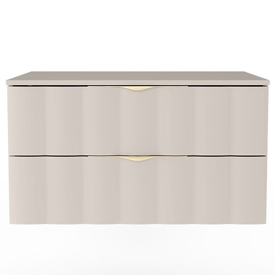 Waschtischunterschrank Omi 80 cm, gewelltes Frontpanel, goldene Griffe, kaschmirbeige