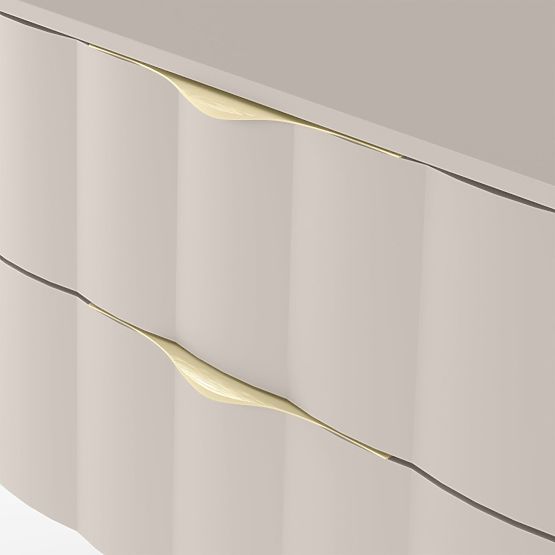 Waschtischunterschrank Omi 80 cm, gewelltes Frontpanel, goldene Griffe, kaschmirbeige