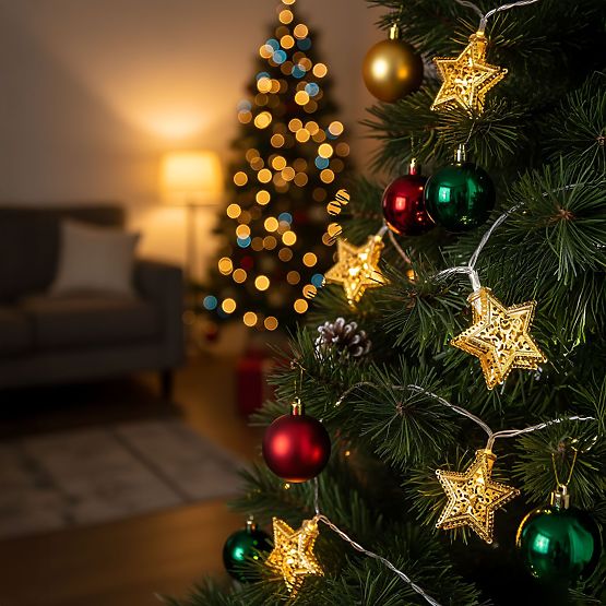 Weihnachtslichter Girlande LED Goldene Sterne 391020