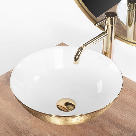 Zeitloses Waschbecken REA STELLA WHITE GOLD BRUSH
