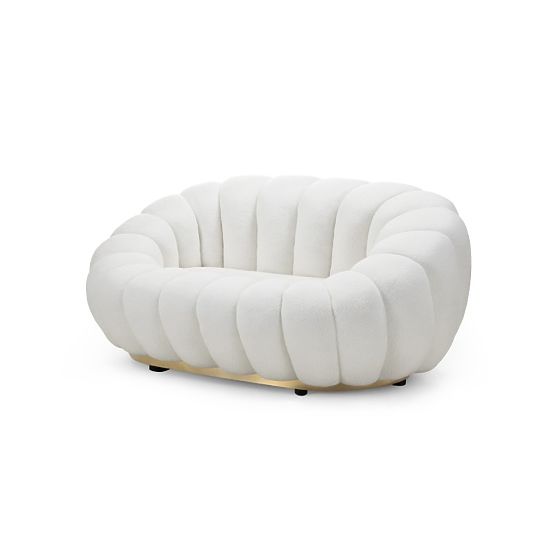 Zweisitzer-Sofa Firenze weiß, Bouclé, abgerundete Formen