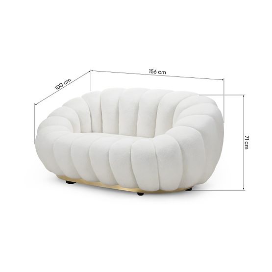 Zweisitzer-Sofa Firenze weiß, Bouclé, abgerundete Formen