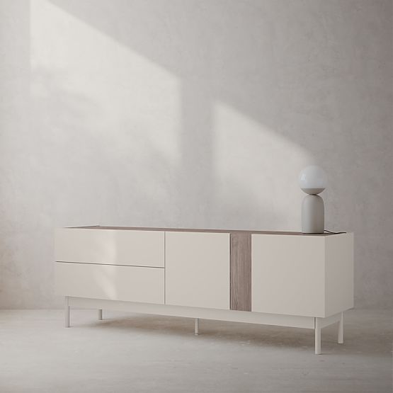 Zweitüriger TV-Schrank mit Schubladen Berula, kaschmirfarben, Nussbaum Villa