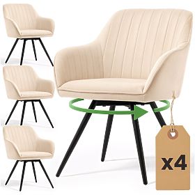 4x Samt-Drehstuhl mit Steppung Beige TURNO Schwarze Beine