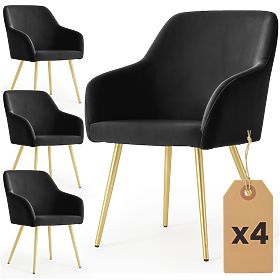 4x Samtgepolsterter glatter Stuhl Schwarz ESTELLE Goldene Beine