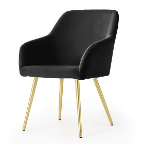 4x Samtgepolsterter glatter Stuhl Schwarz ESTELLE Goldene Beine