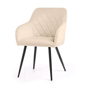 4x Samtgepolsterter Stuhl mit Rautensteppung Beige VELTO Schwarze Beine