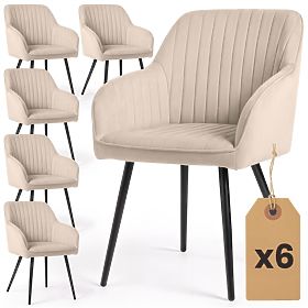 6x Samtgepolsterter Stuhl mit Steppung Beige FLORENCE Schwarze Beine