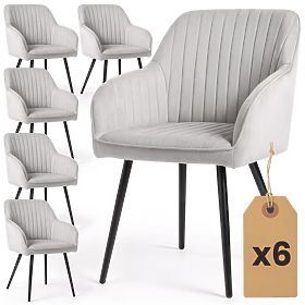 6x Samtgepolsterter Stuhl mit Steppung Grau FLORENCE Schwarze Beine