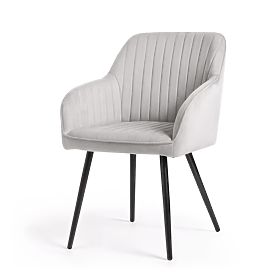 6x Samtgepolsterter Stuhl mit Steppung Grau FLORENCE Schwarze Beine