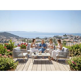 Aluminium-Terrassenmöbelset (Großes Sofa, 2 x Sessel und Tisch) BLANDO hellgrau, Aluminium