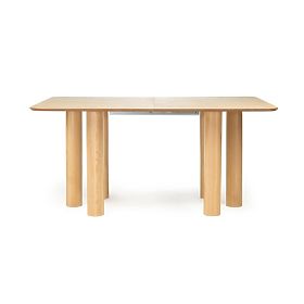 Ausziehbarer Tisch Loa 140-200 cm, Eichenfurnier, natur, Buchenholz, abgerundet