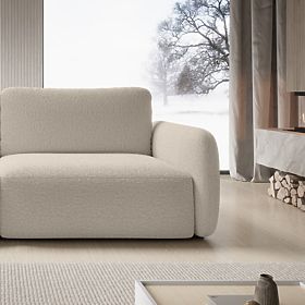 Ausziehbares Sofa Botse hellbeige mit Stauraum, abgerundete Formen, Bouclé