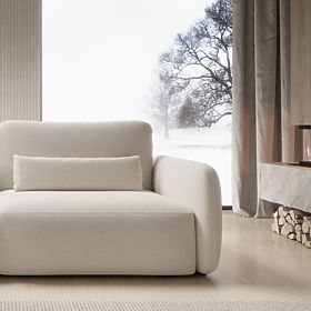 Ausziehbares Sofa Mossa mit Stauraum, abgerundete Formen, hellbeige