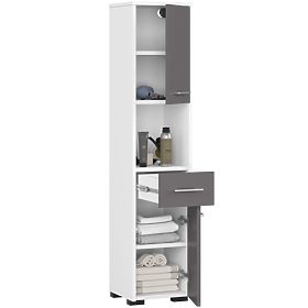 BADEZIMMERSCHRANK FIN HOCHSCHRANK 30 2D 1SZ 1W 140cm PK WEISS / GRAU