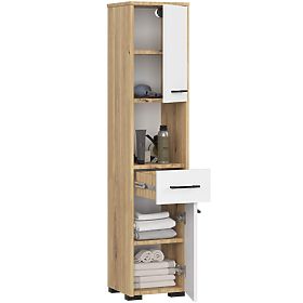 BADEZIMMERSCHRANK FIN SÄULE 30 2D 1SZ 1W 140cm PK ARTISAN / WEISS