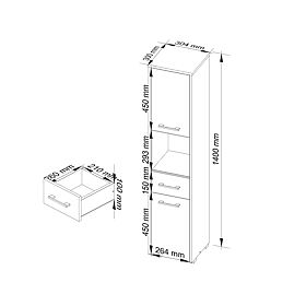 BADEZIMMERSCHRANK FIN SÄULE 30 2D 1SZ 1W 140cm PK CAPPUCCINO GLANZ