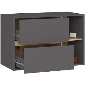 BADEZIMMERSCHRANK FÜR WASCHBECKEN VAMI W 90 cm 2 SCHUBLADEN GRAPHIT GRAU / EICHE ARTISAN