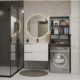 Badezimmerschrank über der Waschmaschine POLA DK ANTHRAZIT WEISS Regal Säule 180X64X30
