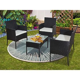 Balkon-Set aus Technorattan (Sofa + 2 x Sessel + Tisch) COMODO schwarz