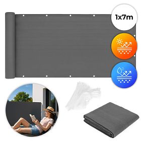 Balkonblende mit Beschlägen 100x700 cm Schattierungsnetz + Installationszubehör grau MultiGarden, MultiGarden