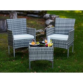 Balkonmöbel-Set (2 x Sessel + Tisch) SANO grauer Polyrattan