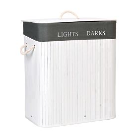 Bambus-Wäschekorb 2 Fächer weiß-grau