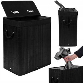 Bambus-Wäschekorb mit Deckel 100L schwarz