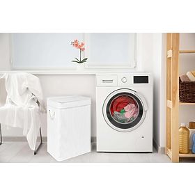 Bambus-Wäschekorb mit Deckel SOREN 80L weiß