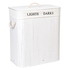 Bambuskorb mit Deckel 100L 2 Kammern weiß