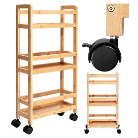 Bambusregal auf Rollen INAKI 3 Ebenen natur