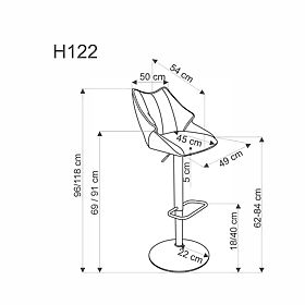 Barhocker H122, schwarze Beine, aschgraue Sitzfläche, Halmar