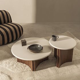 Beistelltisch Marlo II 50 cm, cremeweiß/Nussbaum, Mikrozement