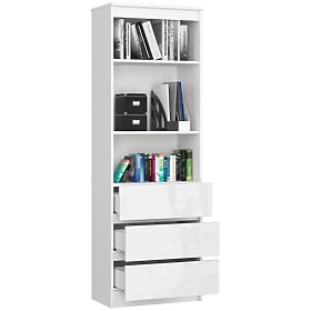 BÜROREGAL R 60 cm CLP 3 SCHUBLADEN 2 REGALBÖDEN WEISS / WEISS HOCHGLANZ