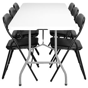 Catering-Set FETA WHITE 180 cm + 6 Stühle BASICO