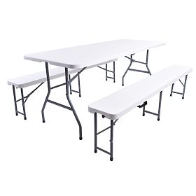 Catering-Set FETA WHITE Tisch + 2 Bänke, Halmar