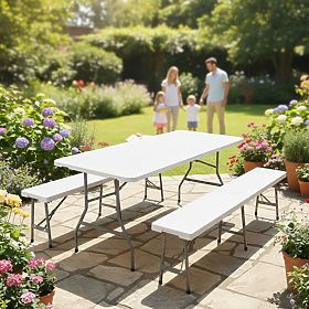 Catering-Set FETA WHITE Tisch + 2 Bänke, Halmar