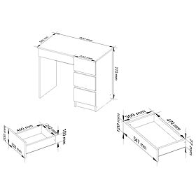 COMPUTERTISCH A-7 90 cm RECHTS PK WEISS / WEISS HOCHGLANZ