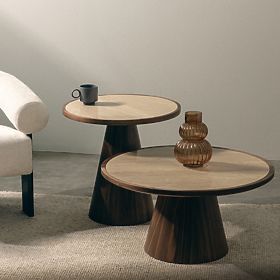 Couchtisch Kyoto 80 cm, rund, Travertin/Nussbaum, lectus